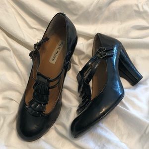 Steve Madden Chunky Heel Ruffle Black Heel Sz 8.5 Y2K Vintage